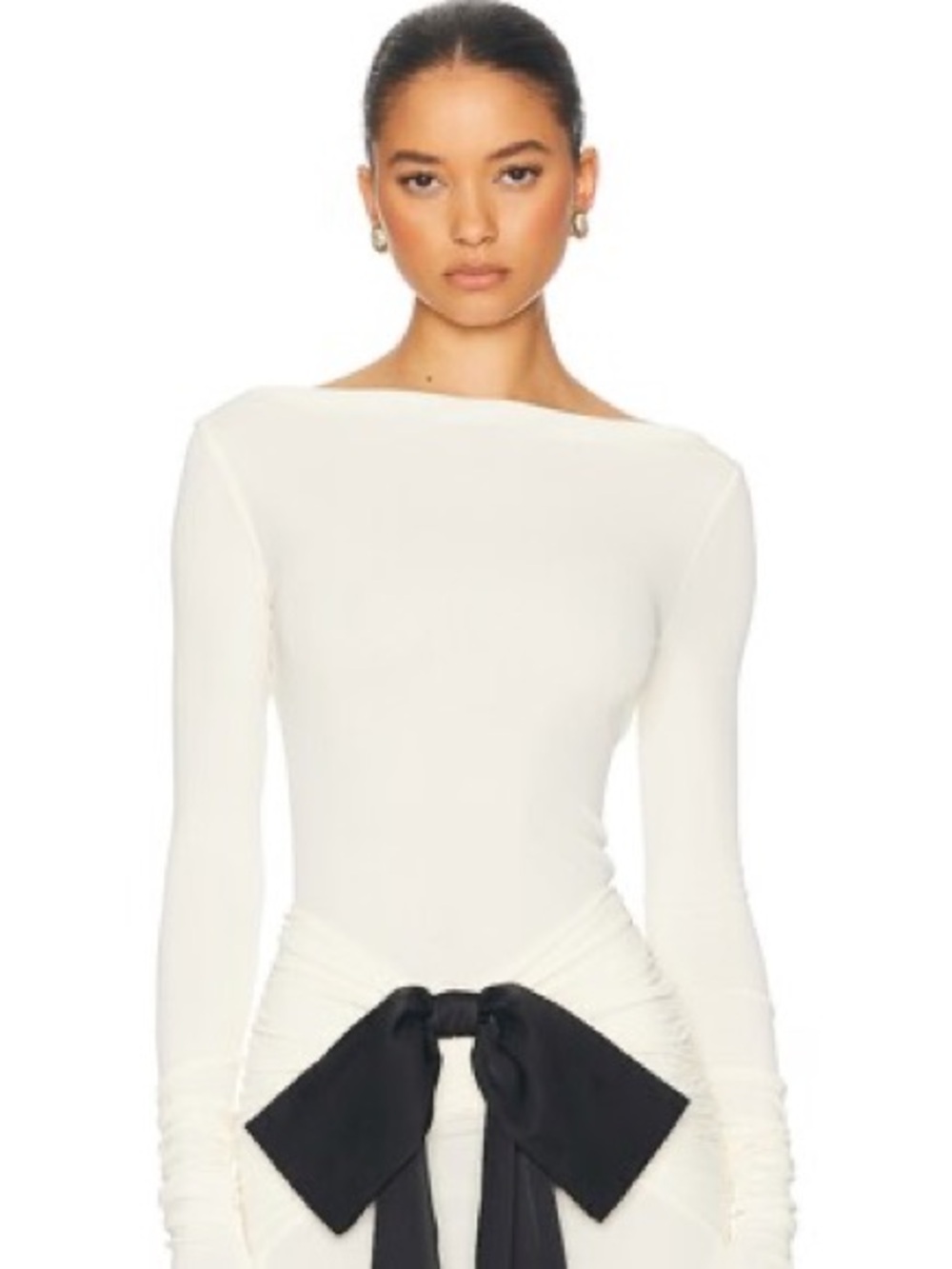Helsa Matte Jersey Long Sleeve Top Swiss Cream